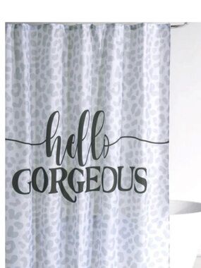 🚿NEW w/tags Shiraleah Hello Gorgeous Shower Curtain White Gray Fabric 72x72
